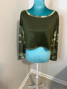 Earthbound Olive Green Crop Top Tie Dye Long Sleeve Boho Grunge Fairycore Medium